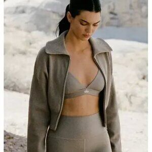 Alo Yoga Scholar Knit Cropped Full Zip Jacket, Size Medium, Light Cocoa, NWT